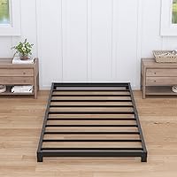 Nailsong 4 Inch Low Profile Twin Bed Frame - No Box Spring Needed, Heavy Duty Metal Platform, Noise-Free, Easy Assembly, Black