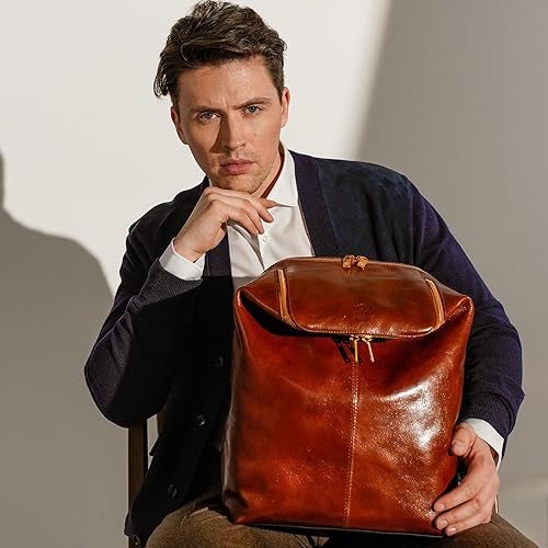 Miniatura 2 de Time Resistance Mochila de cuero Mochila Vintage Mochila de negocios Bolsa para portátil Unisex Marrón Oscuro, Coñac, Tamaño único, Con clase