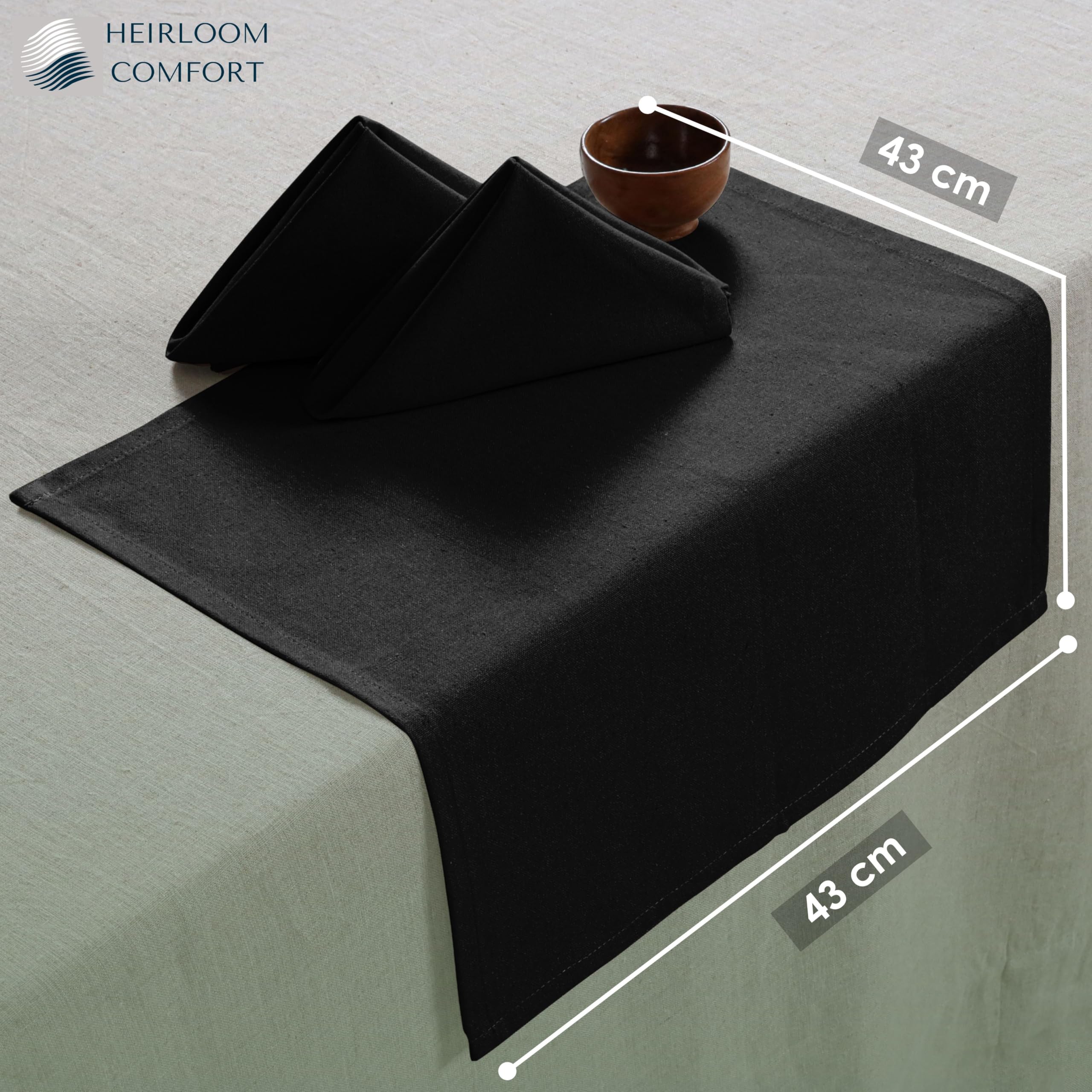 HEIRLOOM COMFORT 6 Pack Black Cloth Dinner Napkins, 100% Cotton, 43x43 cm, Soft, Washable, Reusable - Image 2
