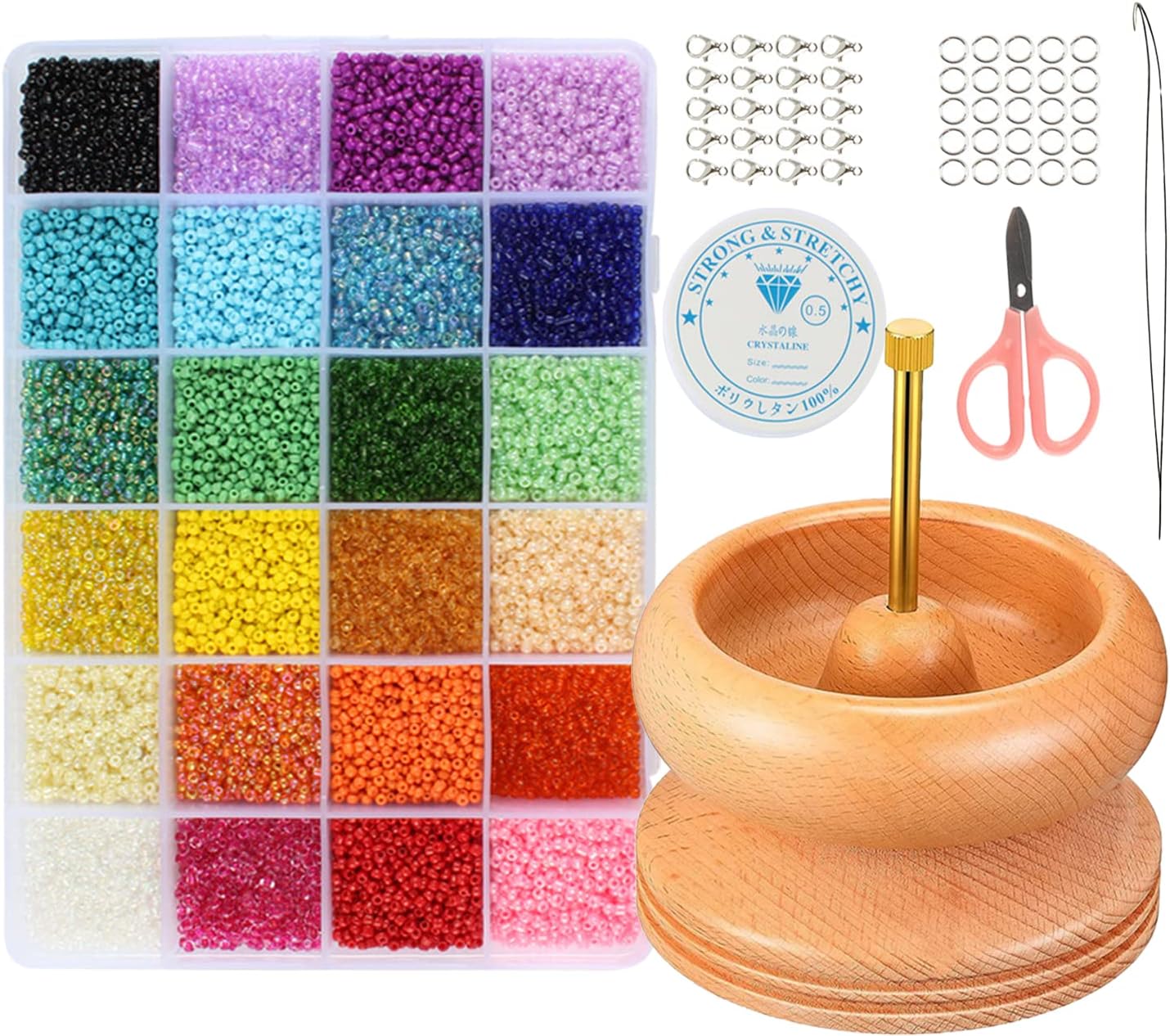 Wooden Bead Spinner with One Big Eye Needle and 1000units Seed Boads