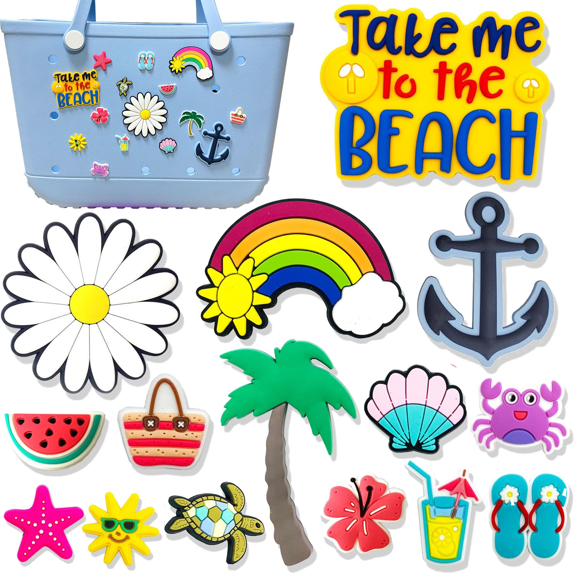 Coio 15pcs Hawaii Charms for Bogg Bag, Beach Bag Accessories for Bogg Bag/Simply Southern Insert Decorative for Handbag Beach Tote Bag, Rubber Beach
