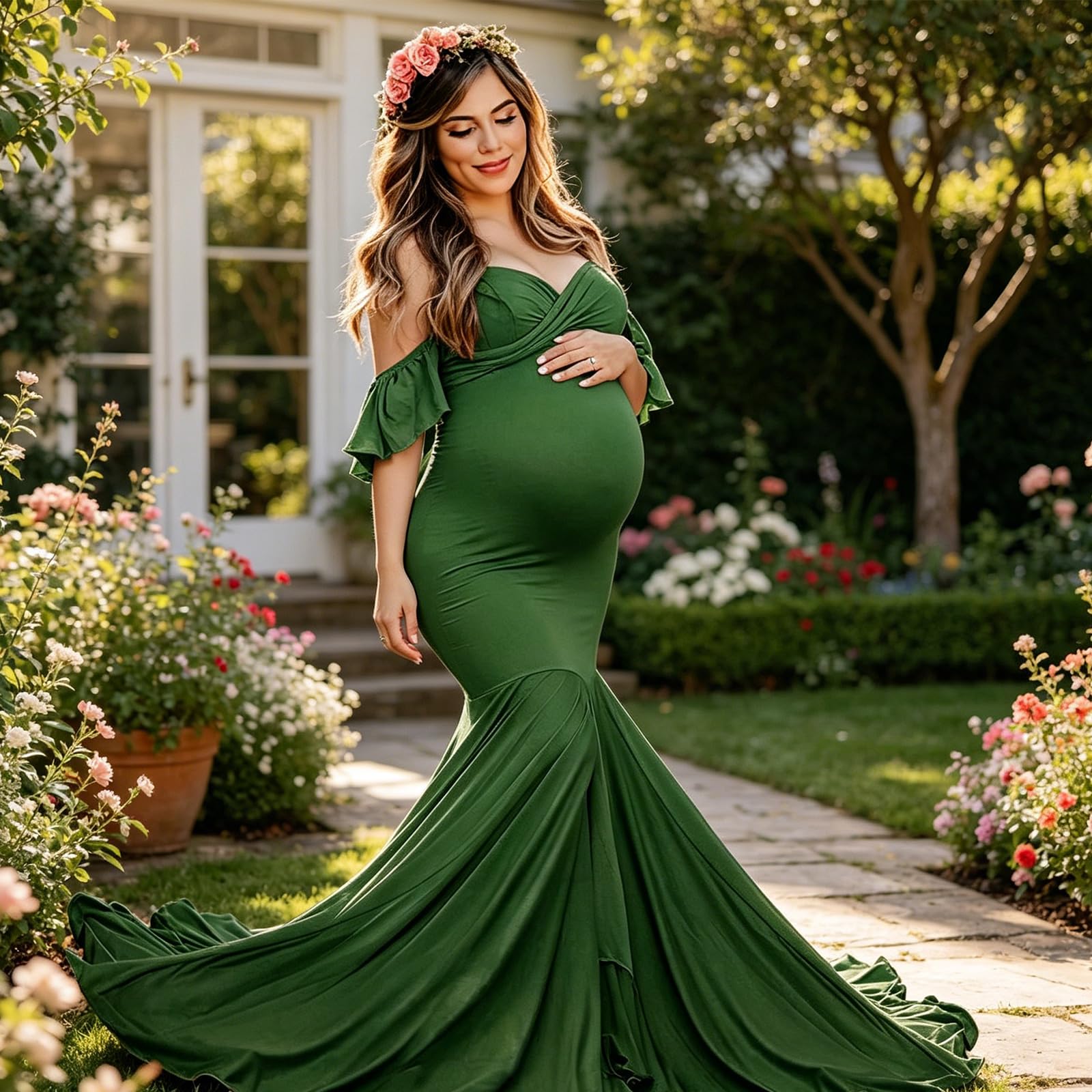 Vestido largo con cuello en V cruzado y manga con volantes para mujer, para eventos especiales y uso diario, cuello en V