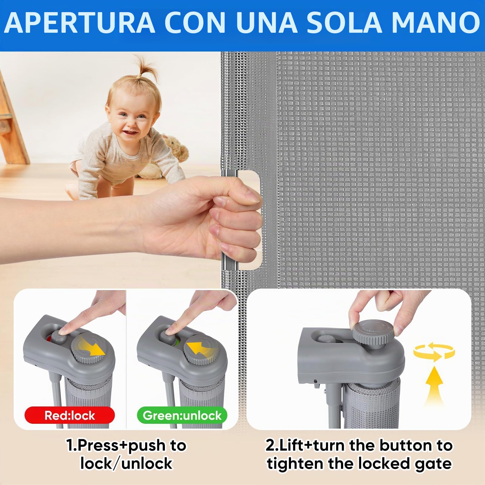 Puerta Seguridad Bebé Extensibles, 0-300 cm Barrera Seguridad Niños y Perros, Vallas de Seguridad para Niños Escaleras y Pasillos, Interiores y Exteriores (Gris)