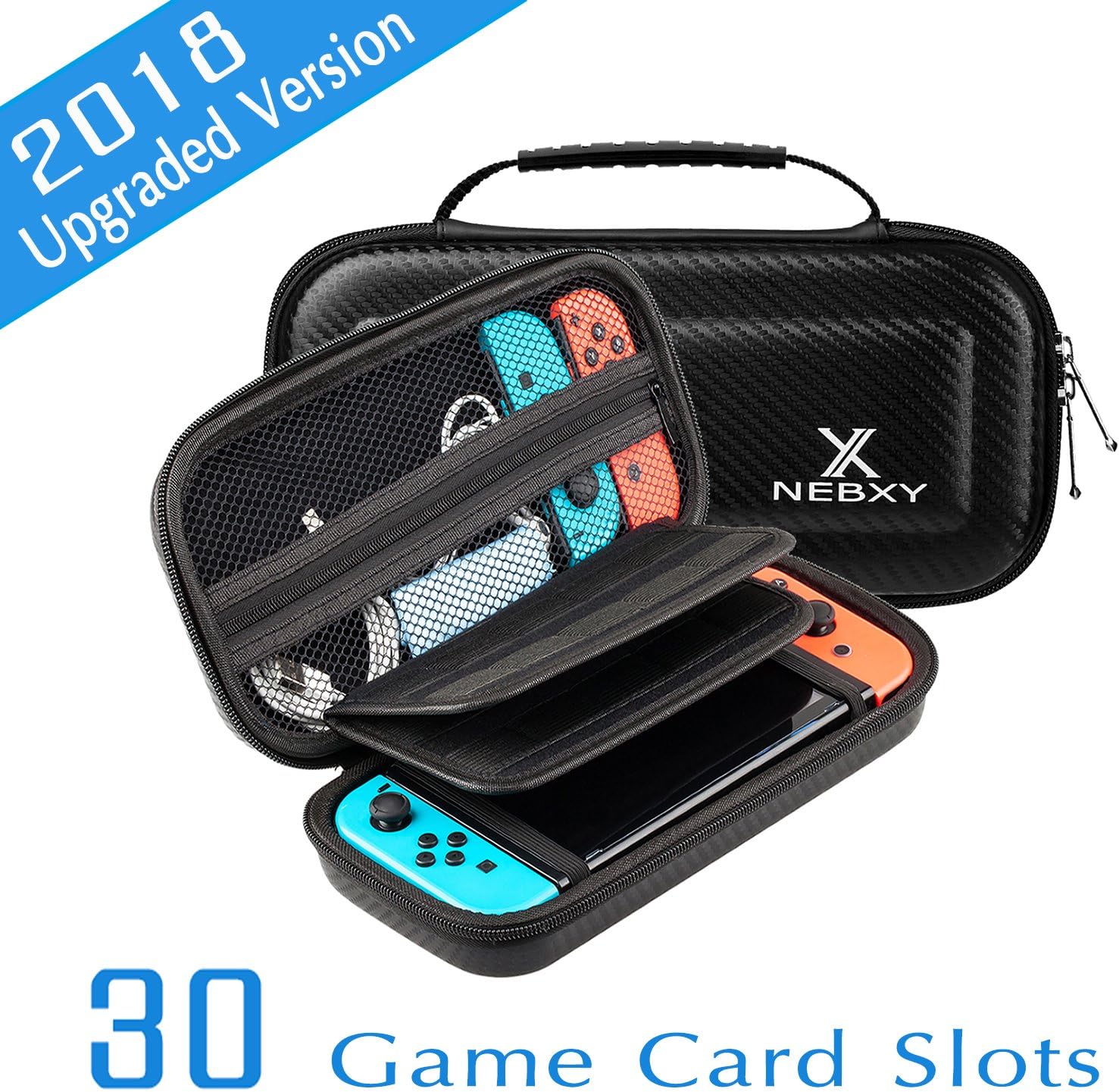 case for Nintendo Switch, Nintendo Switch hard carry case with 20 Game Card slots insided, Joy-con & Game Console Accessories Protective Storage Bag Travel carry case, NEBXY(black)