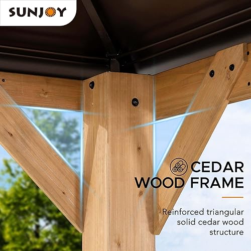 Miniatura 5 de Sunjoy A102008400 - Cenador de 8 x 8 pies, con marco de cedro y techo duro de acero de 2 niveles