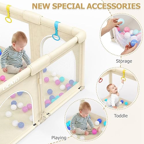 Miniatura 6 de OCATO Corralito plegable para bebés corralito grande para bebés y niños pequeños, corral de juegos portátil, valla para interiores y exteriores,