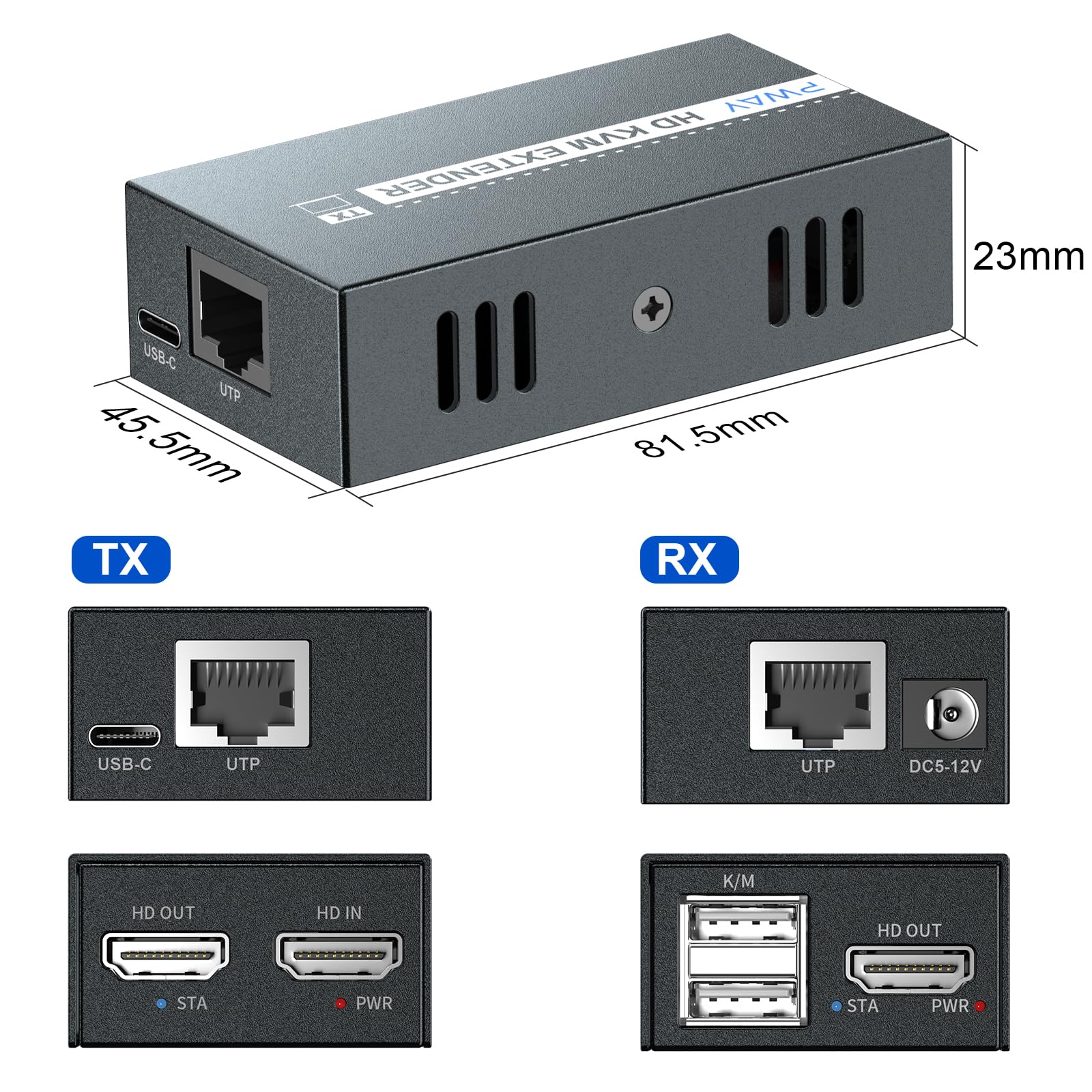 Rallonge USB HDMI KVM 164 pieds/50M L'adaptateur HDMI Ethernet RJ45 transmet la Full HD 1080P via un seul Cat5e/6/7, prend en charge la sortie en boucle 3D USB1.1 POC