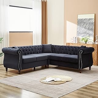 American Vintage 83.5 “ Chesterfield Sofa, L-Shaped 5-Seater Sofa Set, T...