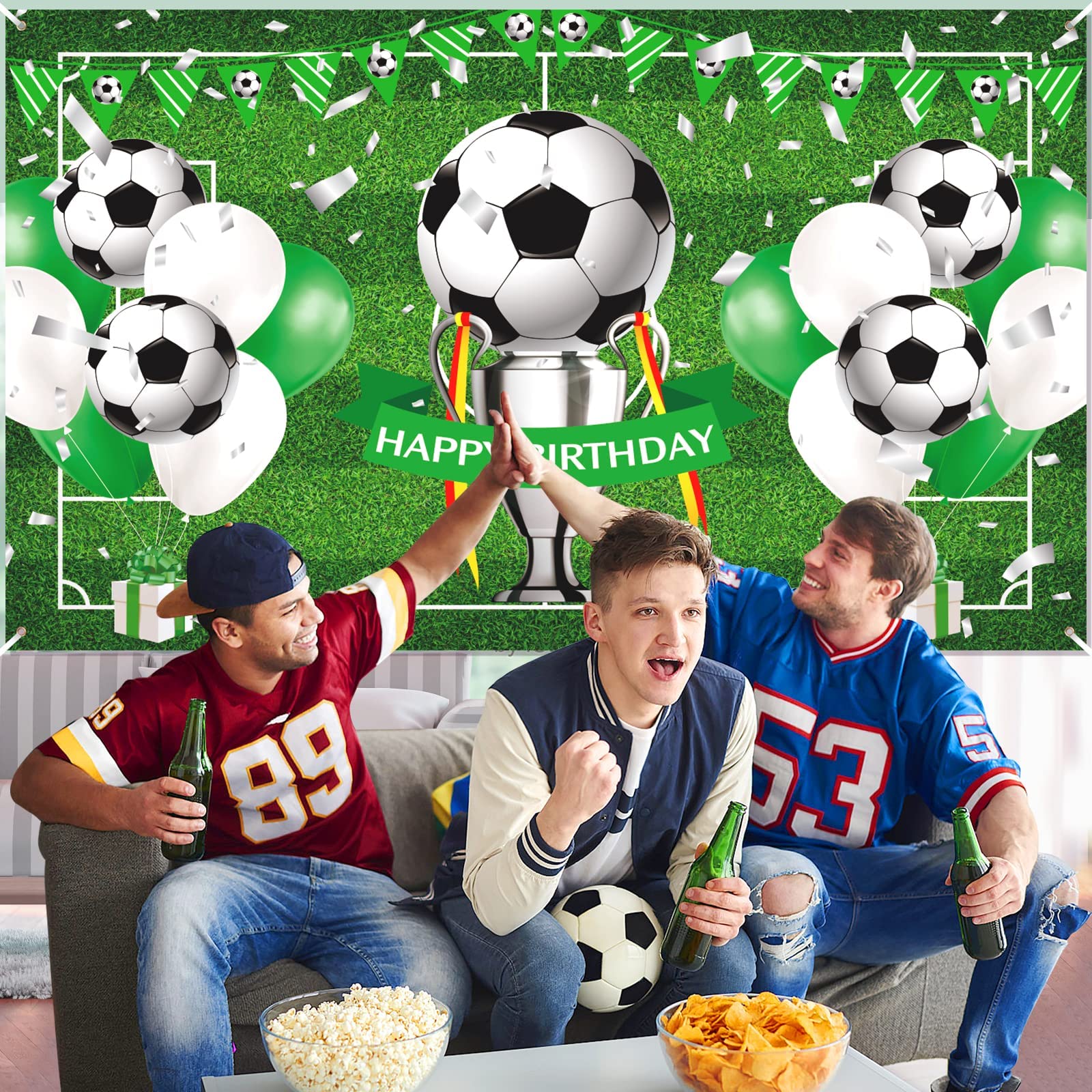 Fußball-Geburtstagsbanner XXL – Partydeko Für Jungen Mit Ballon-Motiv, 180x110 Cm, Inkl. Aufhängeseil