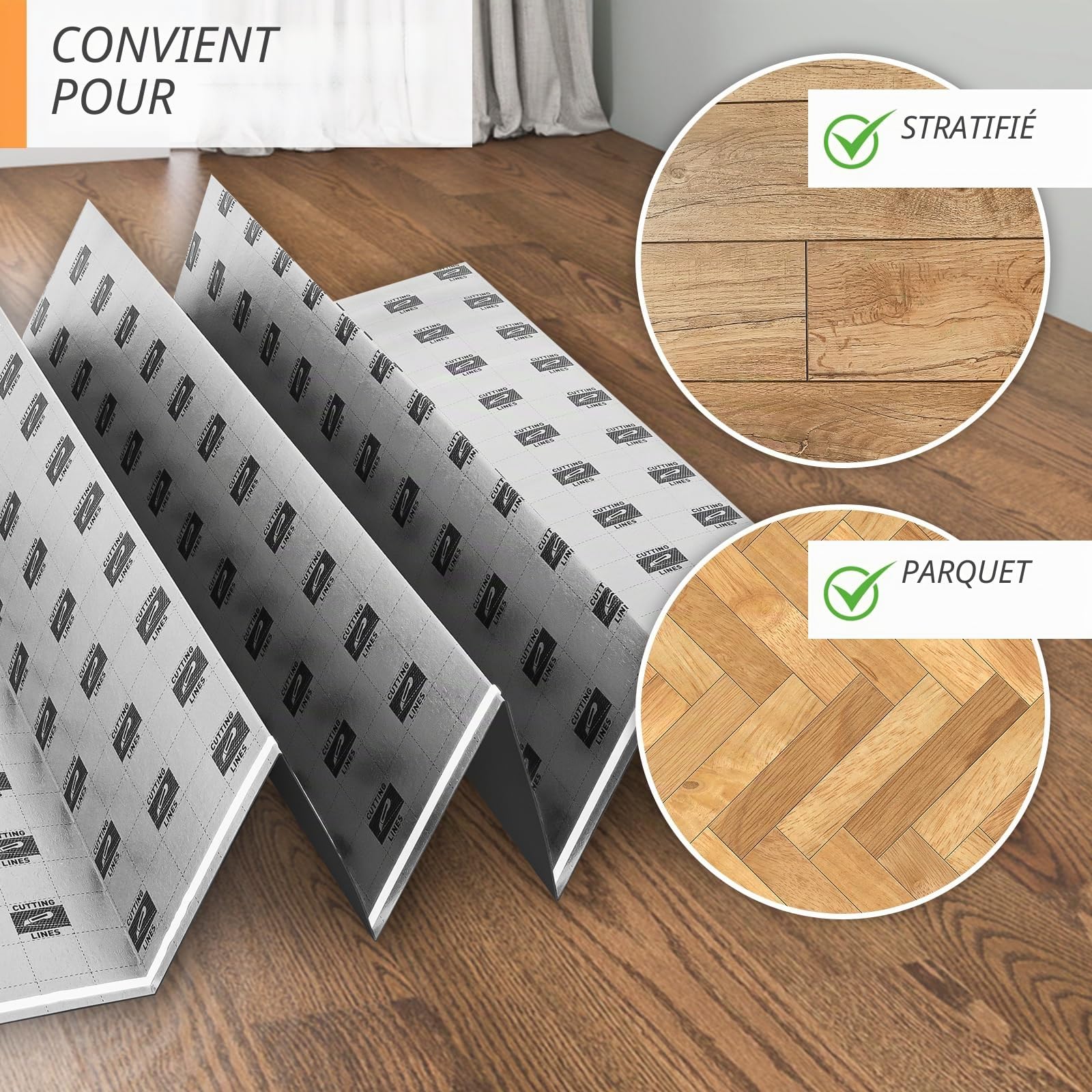 24m² d'isolation phonique 3mm avec AquaStop, sous-couche de pose pour parquet & stratifié, sous-couche de film chauffant optimale pour le chauffage au sol électrique, haute résistance à la compression