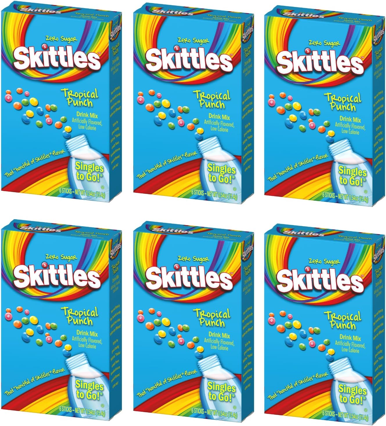 Skittles Drink Mix, Tropical Punch, 6 count Boxes (Pack of 6)