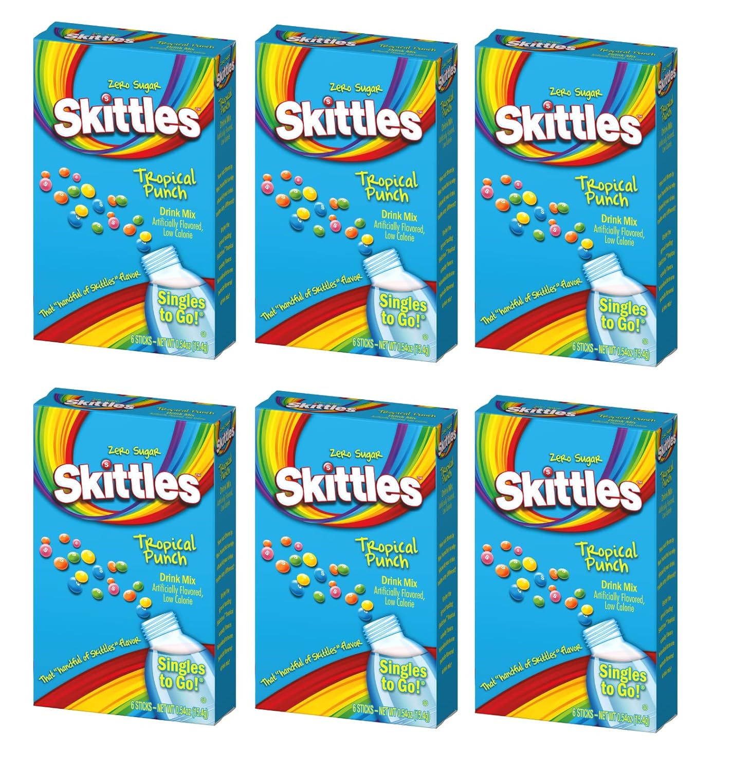 SINGLES TO GO! Skittles Drink Mix, Tropical Punch, 6 count Boxes (Pack of 6)