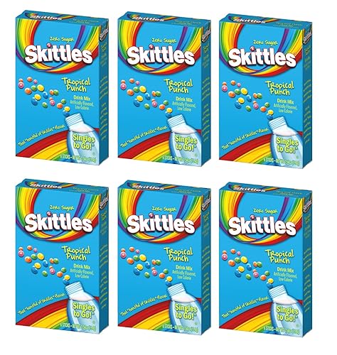 SINGLES TO GO! Skittles - Mezcla de bebidas, ponche tropical, cajas de 6 unidades (paquete de 6)