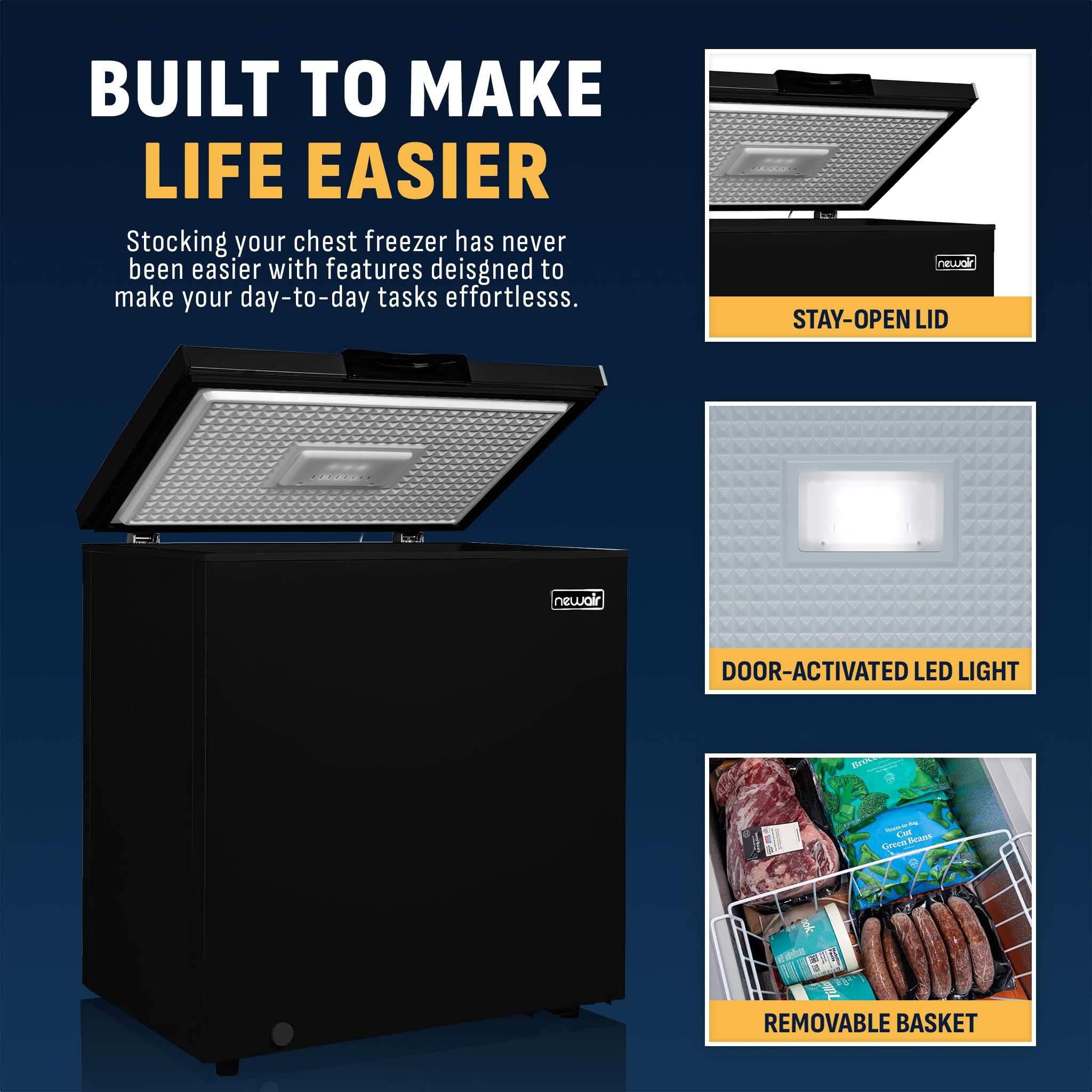 NewAir Mini Deep Freezer Chest | 5 Cu. Ft., Garage-Ready Chest Freezer With Digital Temperature Control, Fast Freeze Mode And LED Light, Black | Black on Fridge.com - View 6