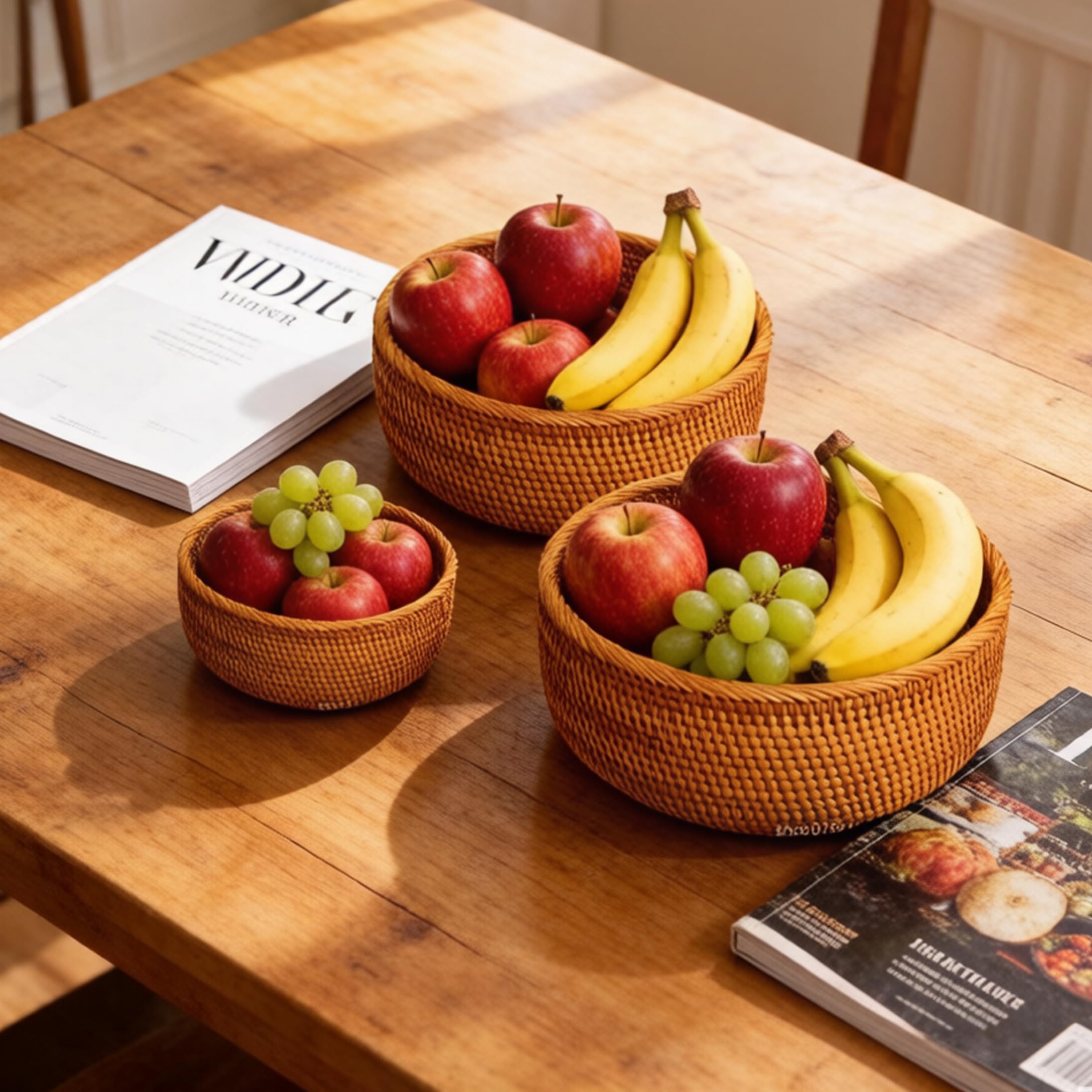 3 Pezzi Cesti Rotondi in Vimini Rattan cestini per Il Pane Intrecciati a Mano in Modo Naturale per l'organizzazione Domestica Cesti Rattan cestini per Il Pane Rotondi Vimini per i