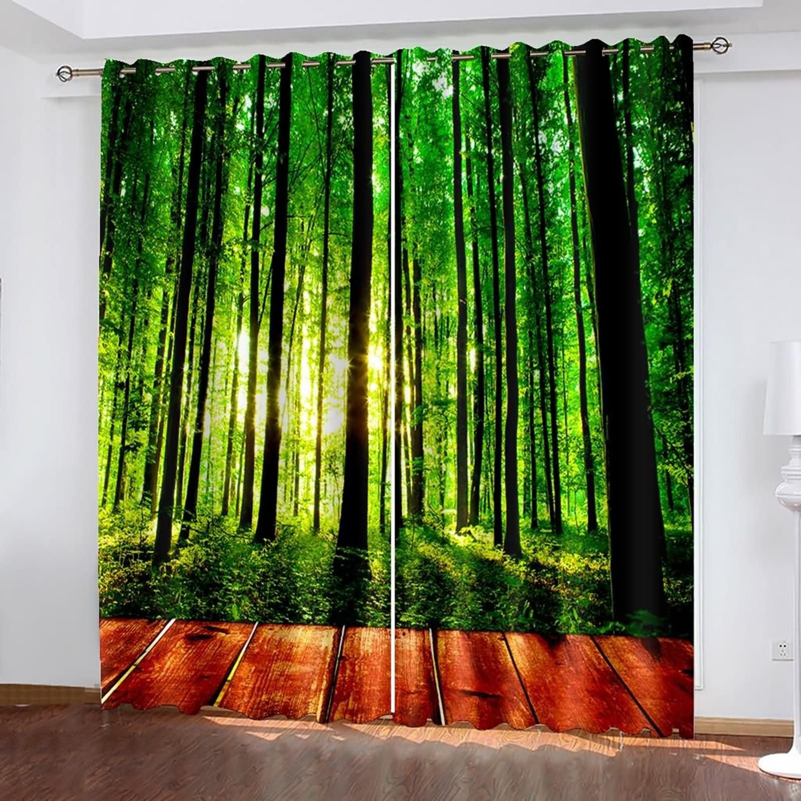 Homxi Drapes for Dining Room Blackout 2 Panels Set,2 x 34W x 90H in,Bedroom Curtain Grommet Trees and Sunshine Landscape Green Black Kitchen Curtains Thermal