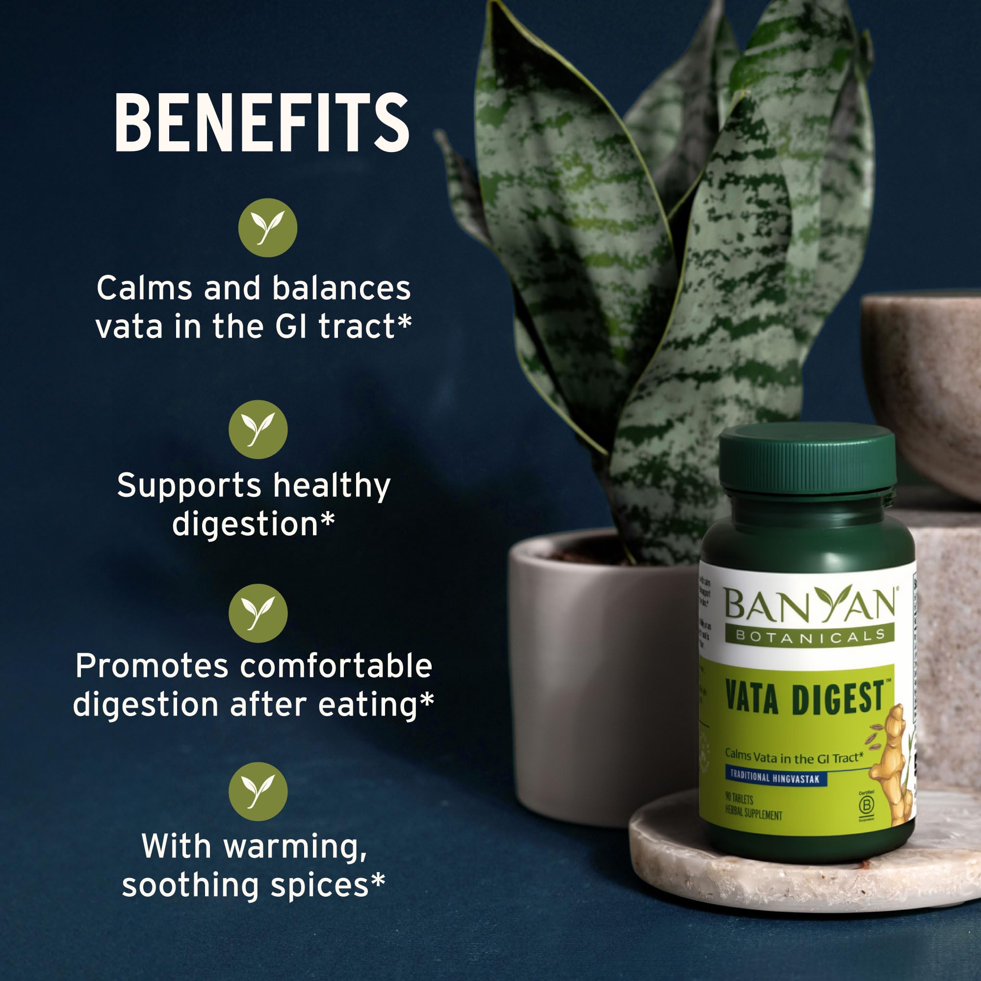 Banyan Botanicals Organic Vata Digest – Warming Digestive Support Supplement – Herbal Bloat & Gas Relief with Ginger, Cumin & Ajwan – Support for Slow Digestion – 90 Tablets – USDA Organic — Amazon image 2
