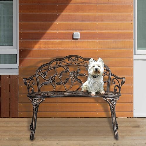 Miniatura 9 de Yaheetech Banco de patio y jardín, banco de parque, banco de aluminio para patio al aire libre, porche, césped, balcón, patio trasero