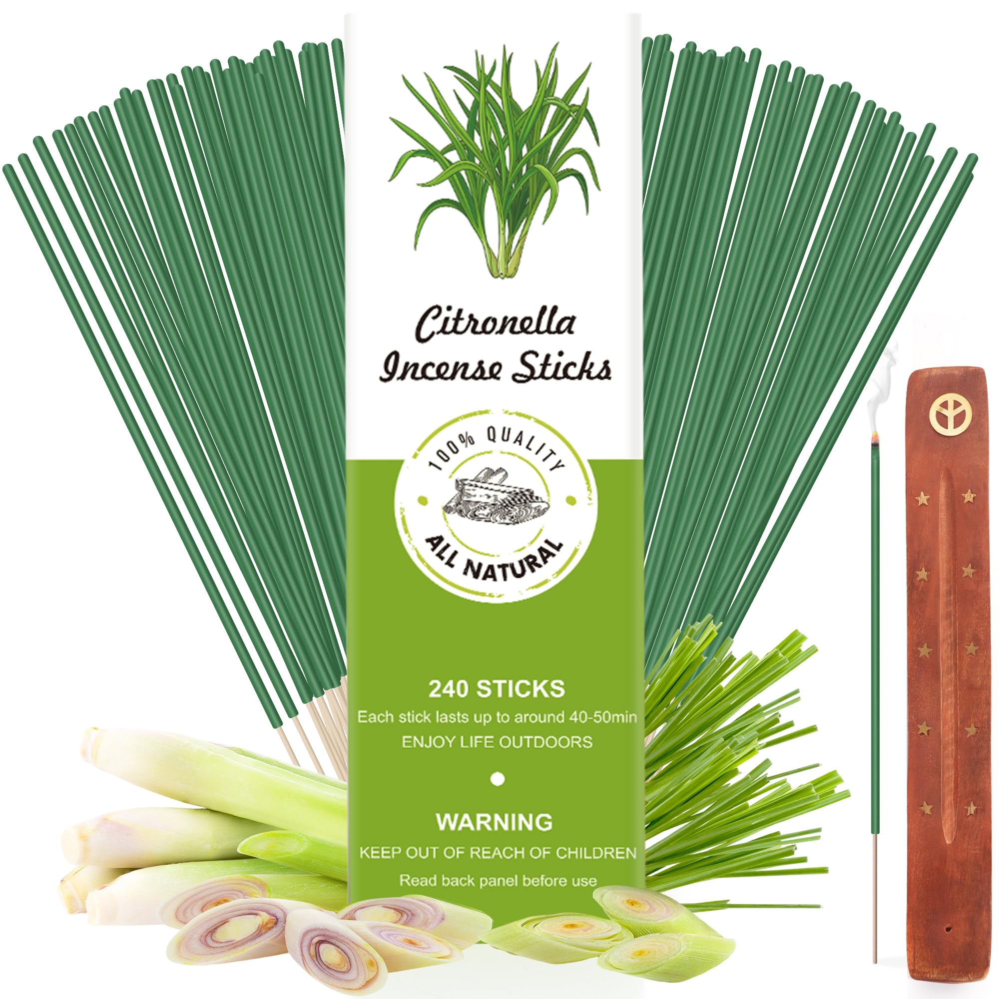 Citronella Räucherstäbchen,240 Stück,200Std,natürliches Citronella Ätherischem Öl,Räucherstäbchen für Draußen,Garten,Terrassen,Balkon,Picknick,Camping,Tischdeko,50 Min Brenndauer pro Stück