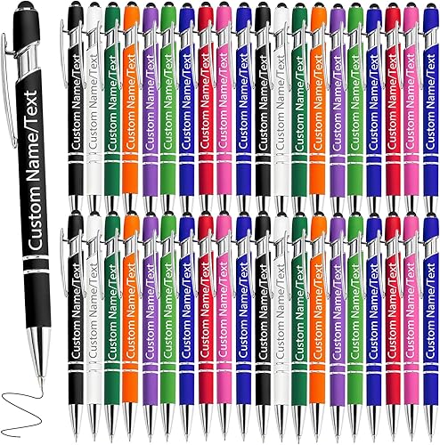 Miniatura 9 de Bolígrafos personalizados con nombre, paquete de 30 bolígrafos personalizados a granel, bolígrafo de tinta negra grabada con punta de lápiz óptico