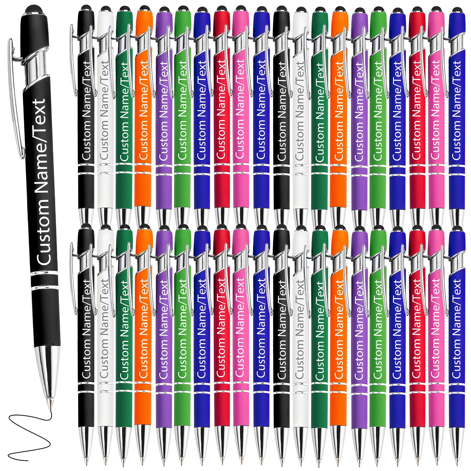 Personalised Pens Bulk 30 With Name Custom Engraving Ballpoint Pens With Stylus Tip Customised Smooth Writing Pens Personalised Gifts For Anniversary - View #9