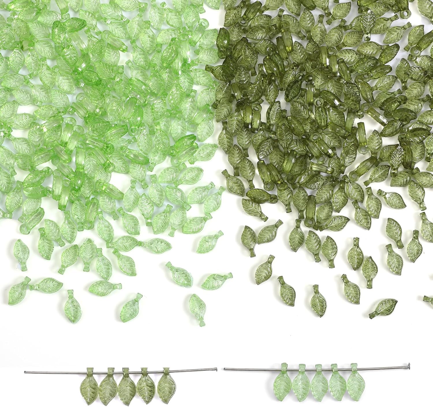 400 PCS Glass Leaf Beads Acrylic Green Beads Transparent Plant Leafs Bead Pendants Glass Leaves Pendants Tiny Green Leafs Bead Caps for DIY Crafts Jewelry Bracelet Making