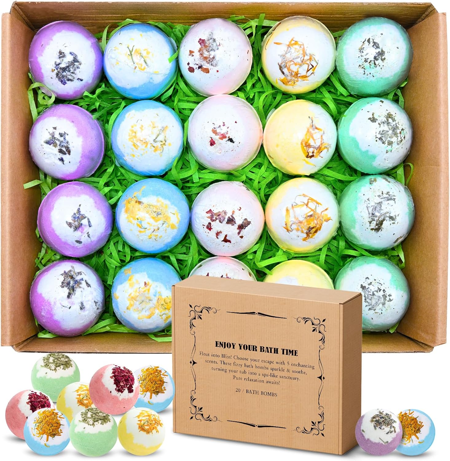 Bath Bombs Set for Women, 20 PCS Natural Argan Oil & Organic Oil Dry Skin Moisturize, 5 Different Scents, Perfect for Bubble Spa Bath, Ideal Gifts for Women, Girls, Wife, Mother