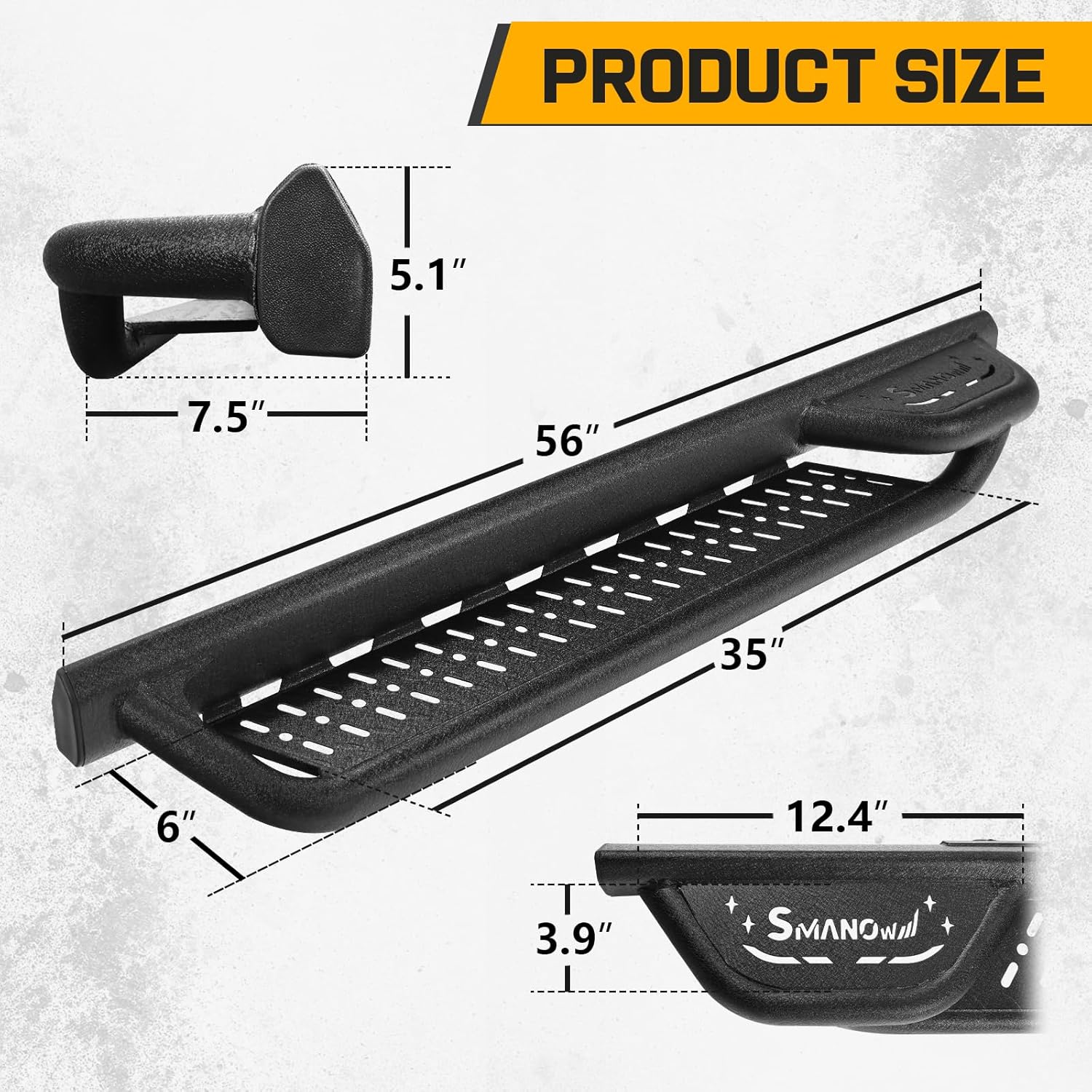Running Boards Compatible with 2021-2026 Bronco 2 Door(Not Compatible with Bronco Sport), Bronco Black Dual-Stage Textured Side Steps, Step Bars Nerf Bars with Middle Steps.