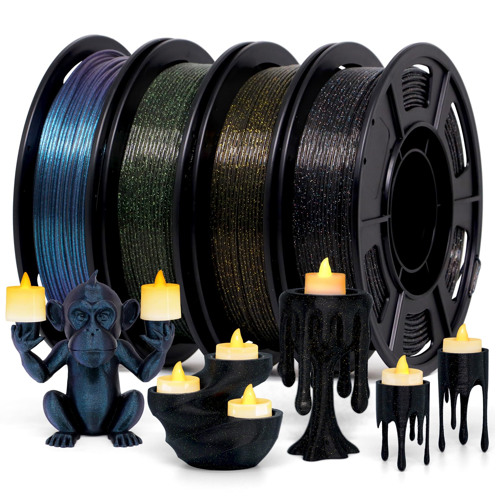 Galaxy PLA 3D Printer Filament 1.75mm,4-Color Glitter,4x250g