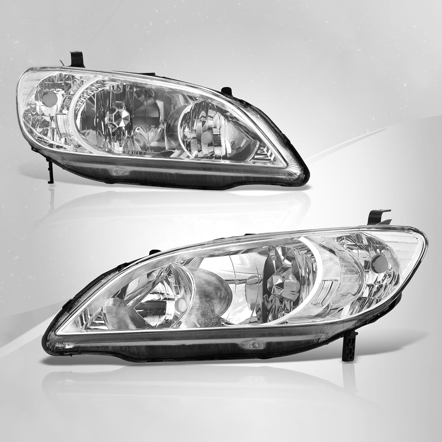 AJP Distributors Front Bumper Driving Headlight Headlamps Corner Turn Signal Reflector Driver Passenger LH RH Complete Assembly Set Upgrade Compatible/Replacement For Civic HX DX LX EX 2004 2005 04 05