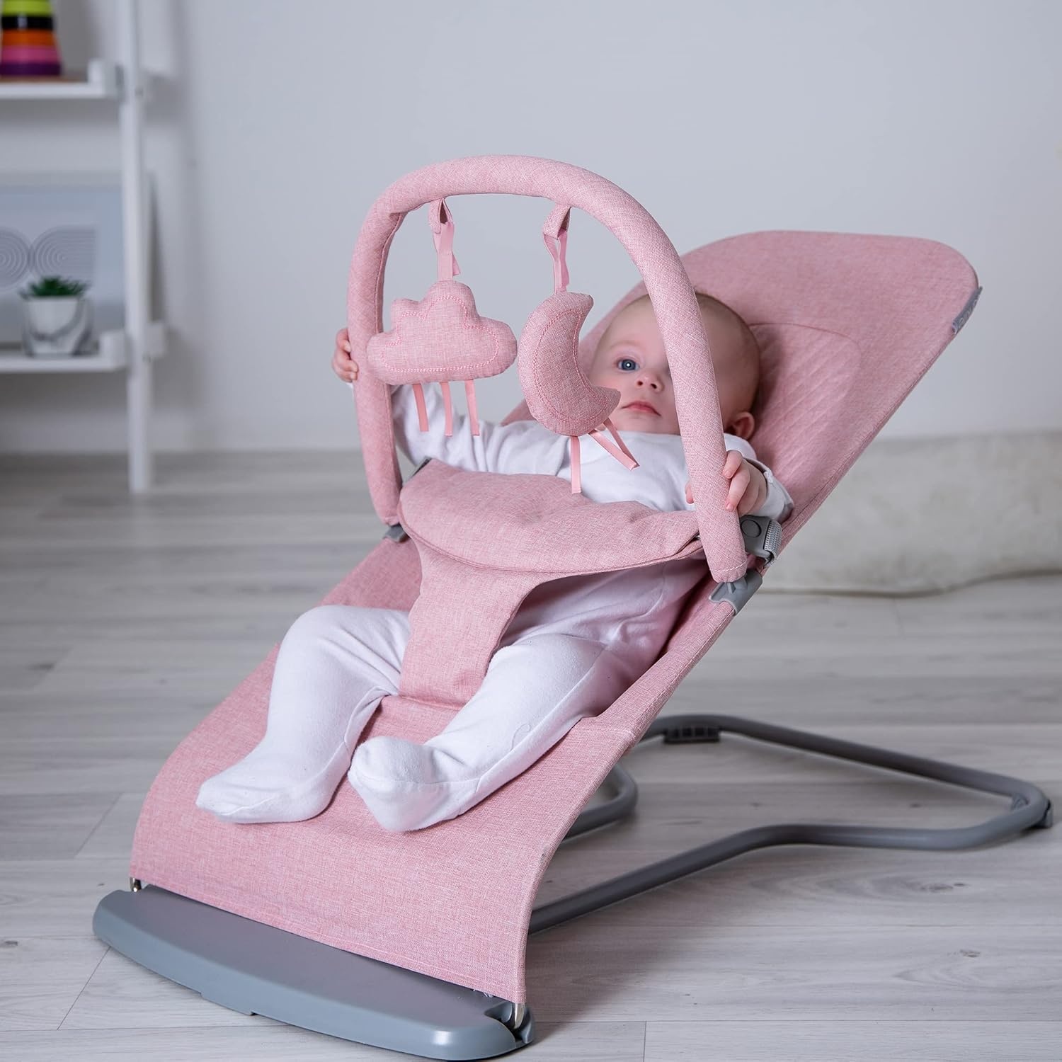 Red Kite Baya Bouncer Blush Pink, Soft Touch Fabric, 3 Adjustable