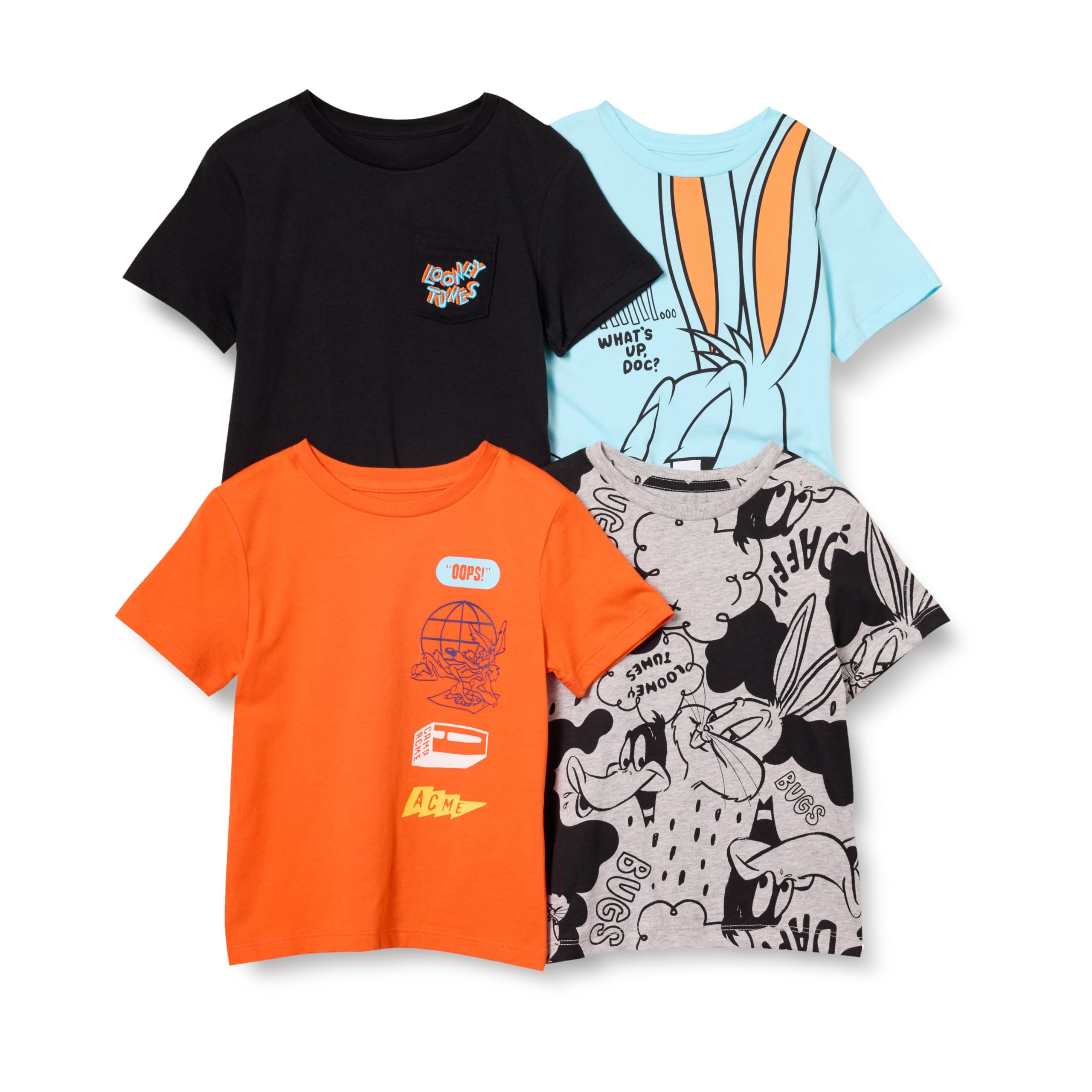 Amazon Essentials Boys' Short-Sleeve T-Shirts, Pack of 4, Looney Tunes Bugs, 5 Years