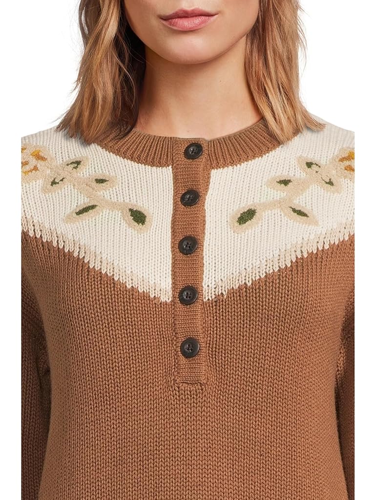 Tan Pendleton Western Floral Henley Sweater