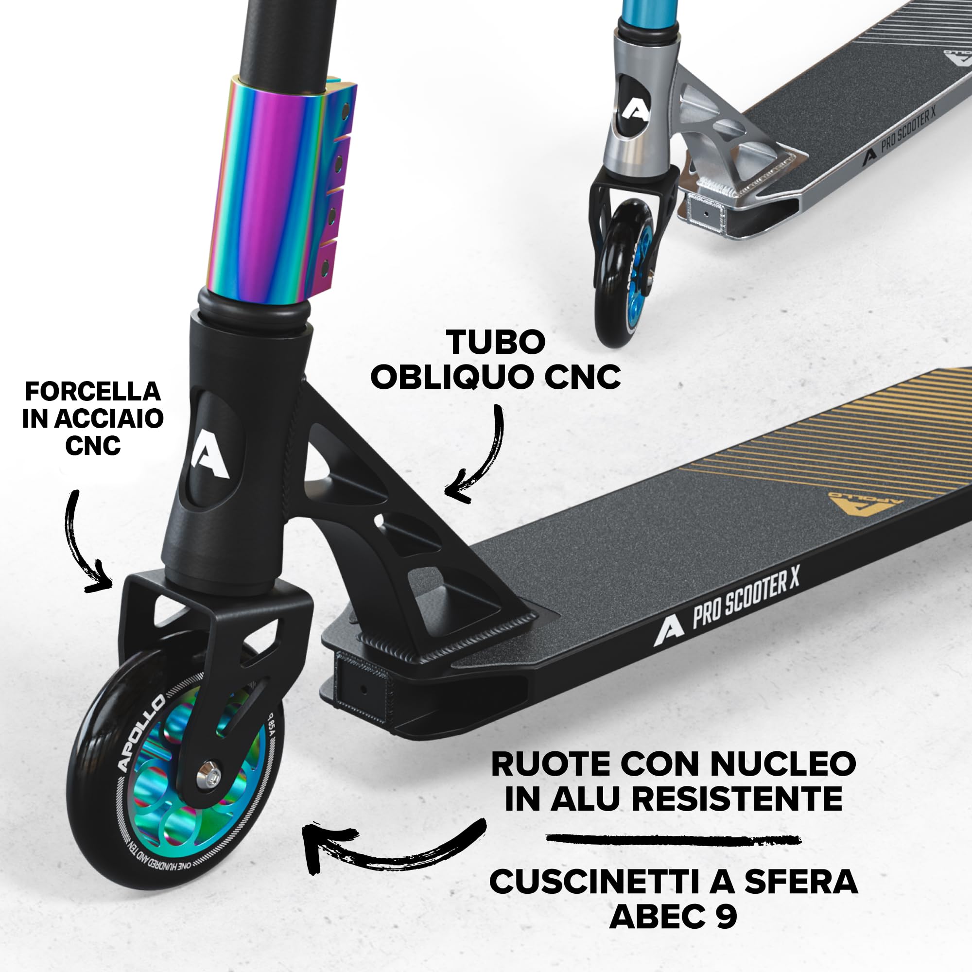 Monopattino Stunt Scooter GENESIS Pro della Apollo - Robusto Monopattino Stuntscooter Pro con cuscinetti a sfera ABEC 9, Funscooter, Kickscooter, Trickscooter, Freestylescooter