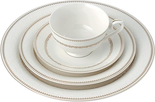 Miniatura 6 de Lorren Home Trends 57 piezas de oro ondulado mezcla y combina hueso China servicio para 8 flores