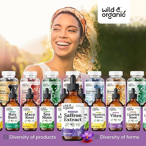 Miniatura 8 de Wild & Organic Tintura de azafrán  88.5 mg de extracto de azafrán gotas para el estado de ánimo, la concentración, el apoyo ocular  Extracto líquido