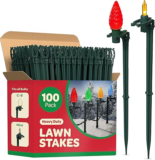 Christmas Light Yard Stakes [Set of 100] Outdoor Light Stakes 8.5