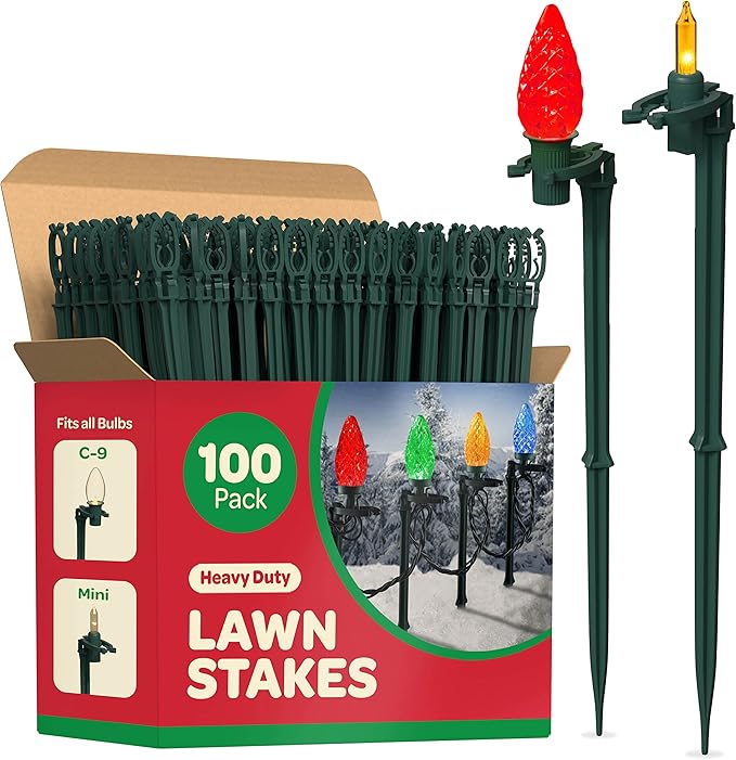 Christmas Light Yard Stakes [Set of 100] Outdoor Light Stakes 8.5
