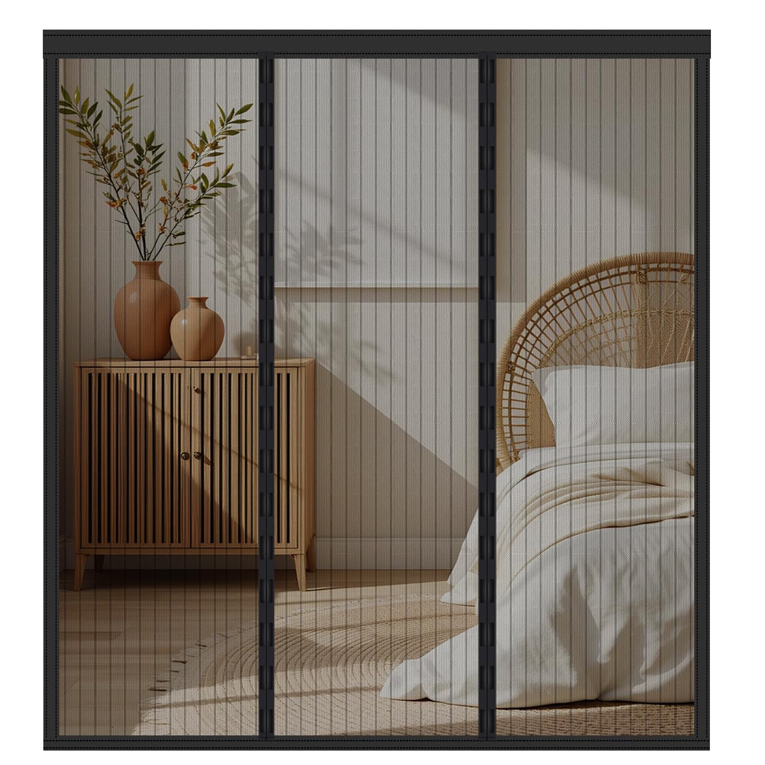 Fly Screens for Doors, 160x270cm Double Door Screen Curtain for Sliding Door with Powerful Magnets and Full Frame Magic Tape, Easy to Install Door Fly Screen Curtain, Keep Fly Bug Out, Black — image 1