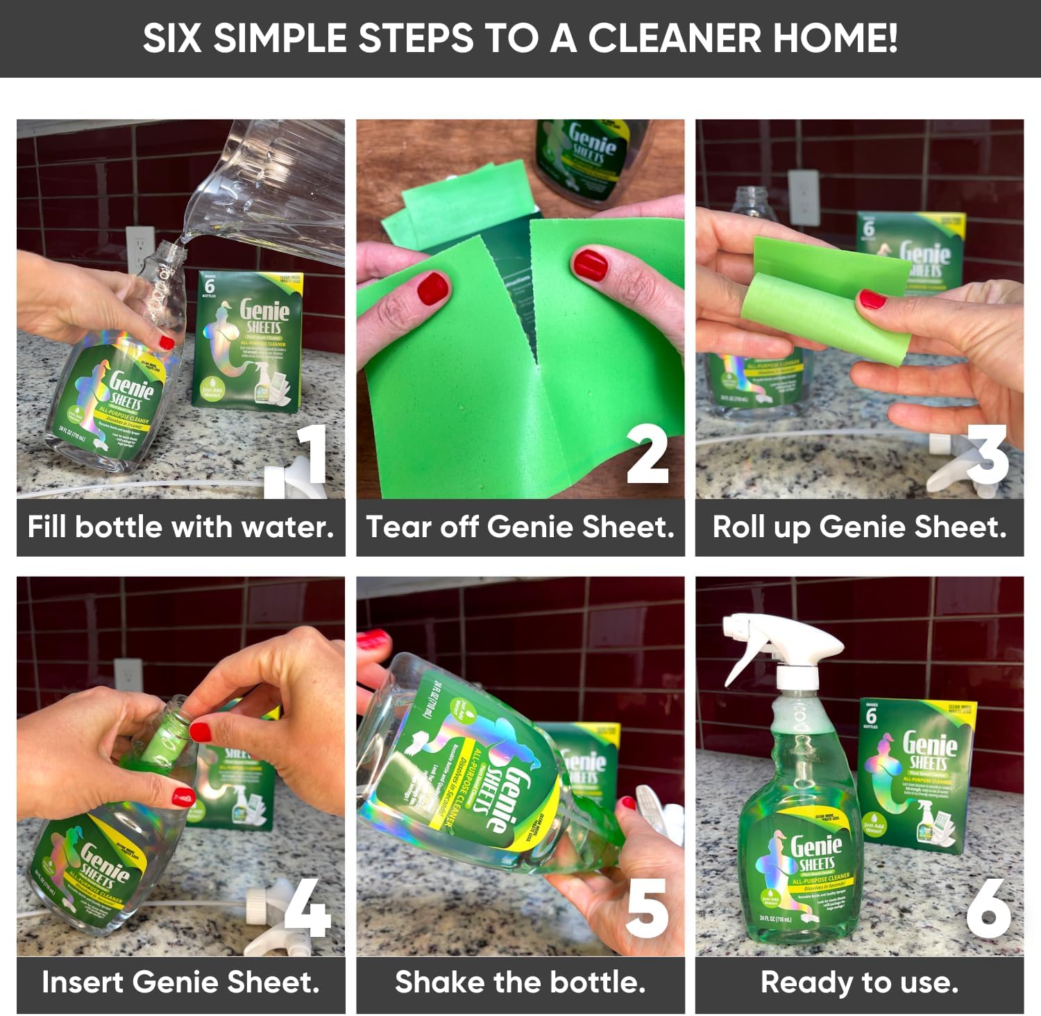 Professional Microfiber Mop System and Genie Sheets Concentrate All-Purpose Cleaner & Spray Bottle | Wet & Dry Mop Hardwood, Tile, Vinyl Plank, Concrete | Reusable Washable Pads | Telescoping Handle