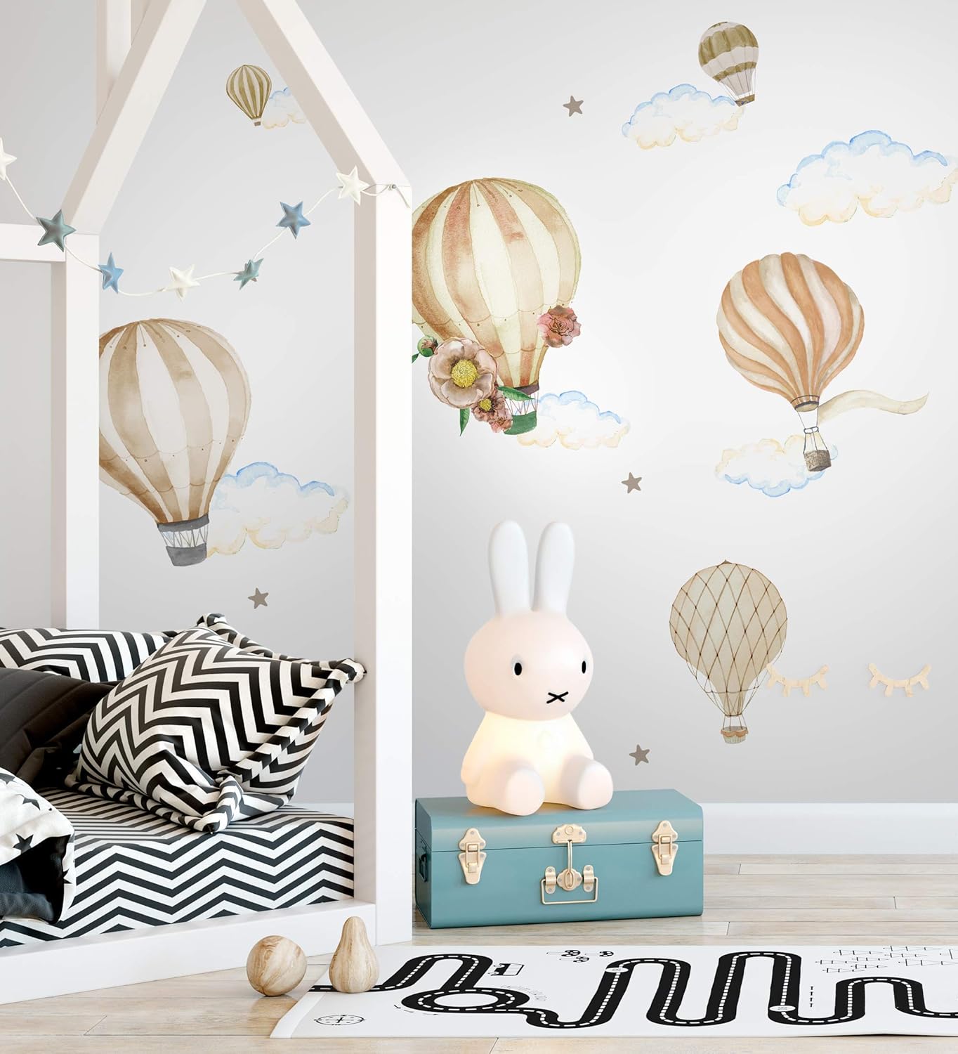 Murwall Kids Wall Decal Watercolor Hot Air Balloon Wall Sticker Nursery Removable Peel n Stick Cloud Wall Decals for Girls Boys Bedroom Kindergarten Livingroom Bedroom Playroom