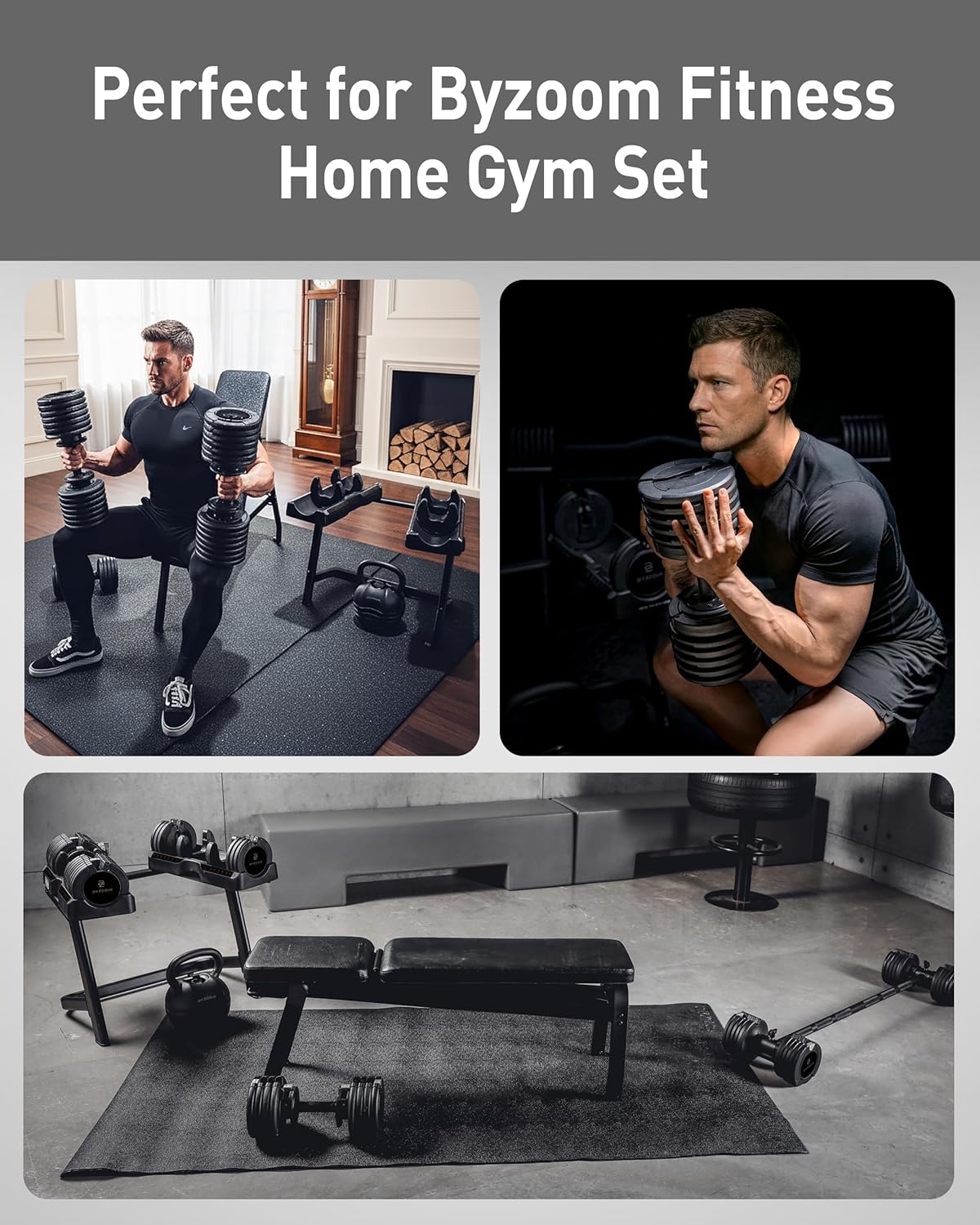 BYZOOM FITNESS 75LB Adjustable Dumbbell Stand Rack, Heavy-Duty Steel L-Shape Weight Rack for Garage Gym, Compact Space-Saving Design, Black