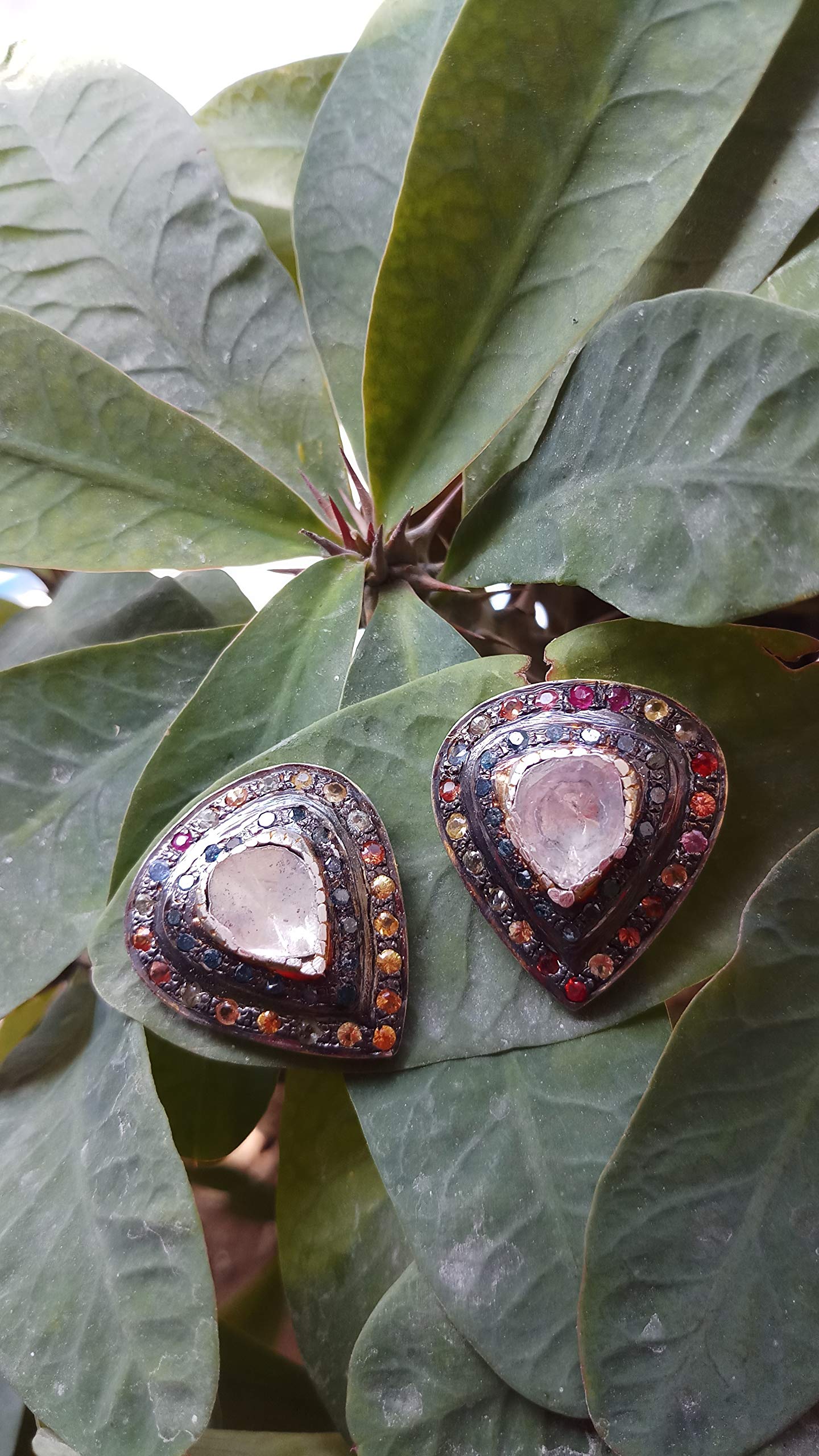 Solid 925 Sterling Silver Earring Natural Rose Cut Diamond Earring Multi Stone Earring Diamond Earring Gemstone Earring Handmade Earring Polki Diamond Earring Women Earring E-1351