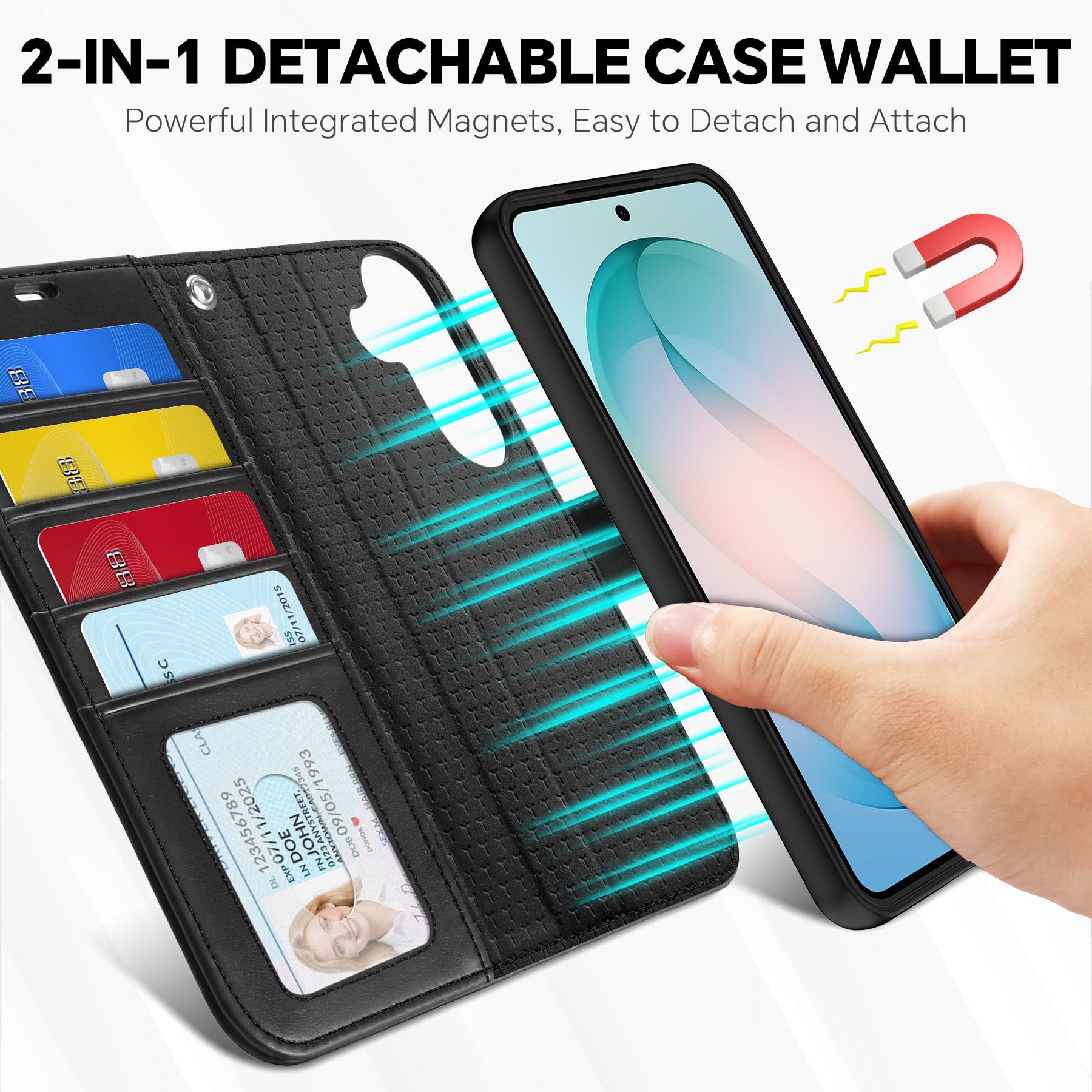 TUCCH Funda para Galaxy S26+ Plus 5G, 2 en 1 Extraíble Correa Carcasa con Bloqueo RFID, Soporte Plegable, Ranura para Tarjeta Carcasa de TPU, Funda Cuero PU para Galaxy S26 Plus (6,7" 2026), Negro