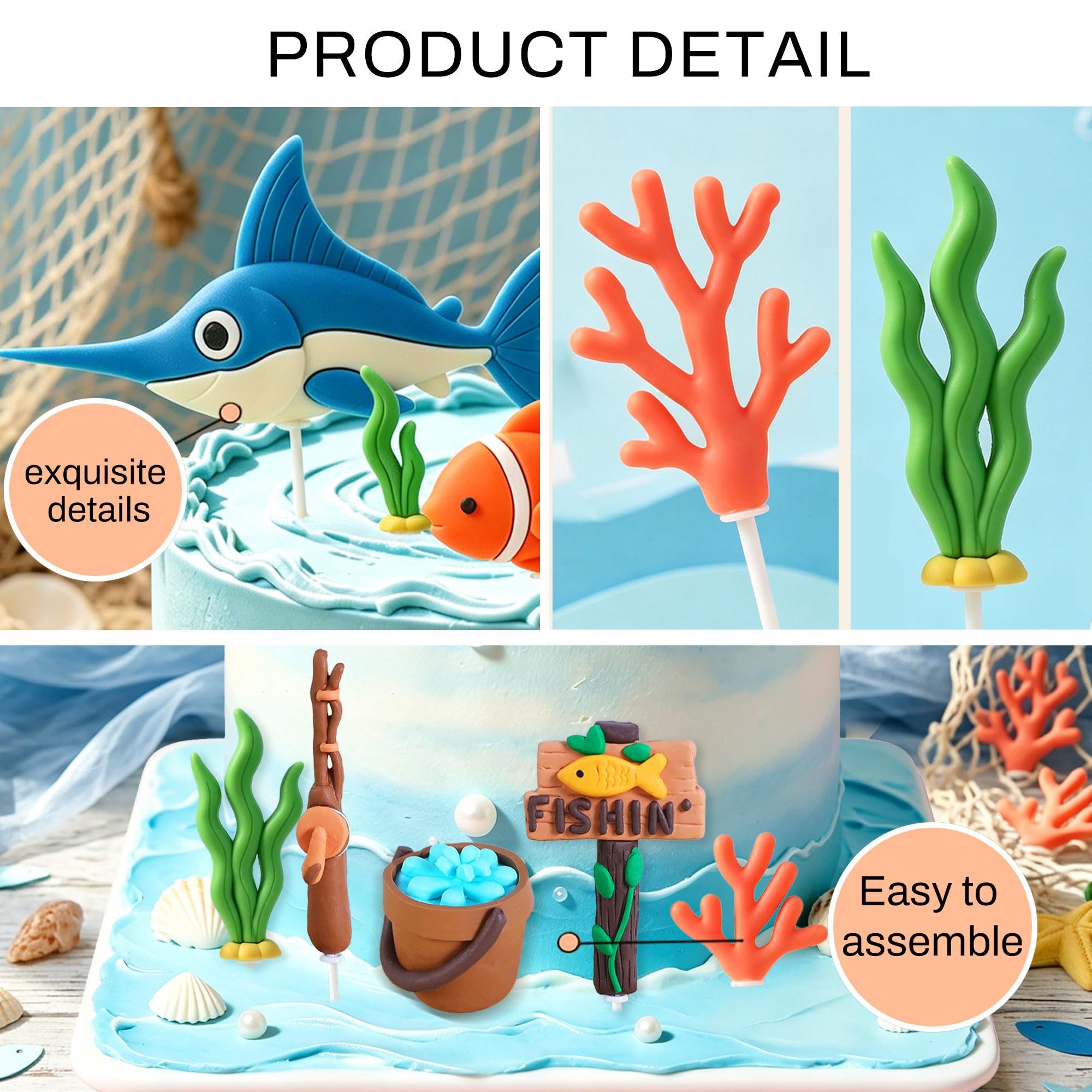 Fishing Cake Topper Fishing Birthday Decorations Gone Fishing Cake Topper, Brown - Image 3