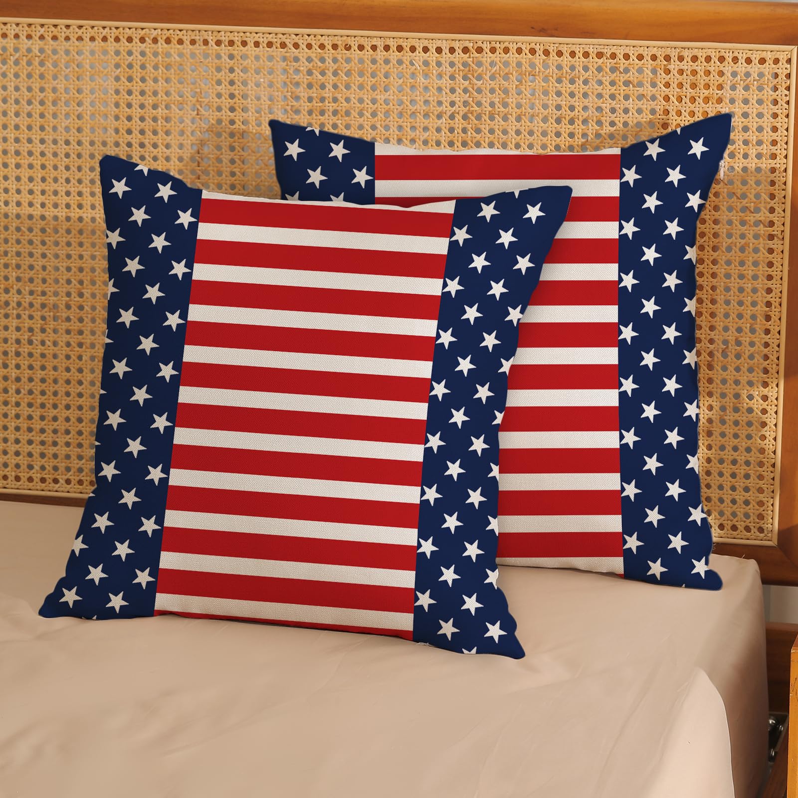 4th of July Pillow Covers 20x20 Red Stripes Blue White Patriotic Stars Outdoor Decor Throw Pillows for Couch Independence Day Memory Day Pillowcase Decorative Cushion Case for Sofa Bed Set of 2 1