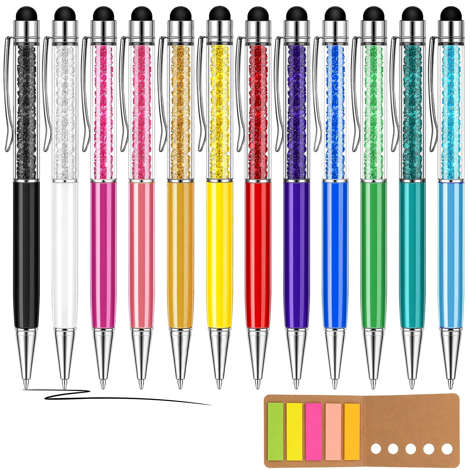 REJOECE 12 Pcs Ballpoint Pen with Crystal Stylus Pens for Touch Screens