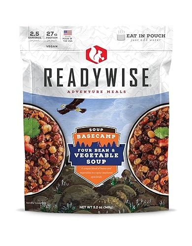 Miniatura 1 de ReadyWise Basecamp - Sopa de cuatro frijoles y verduras (bolsa individual), alimentos liofilizados para viajes de mochilero y campamentos, 2.5