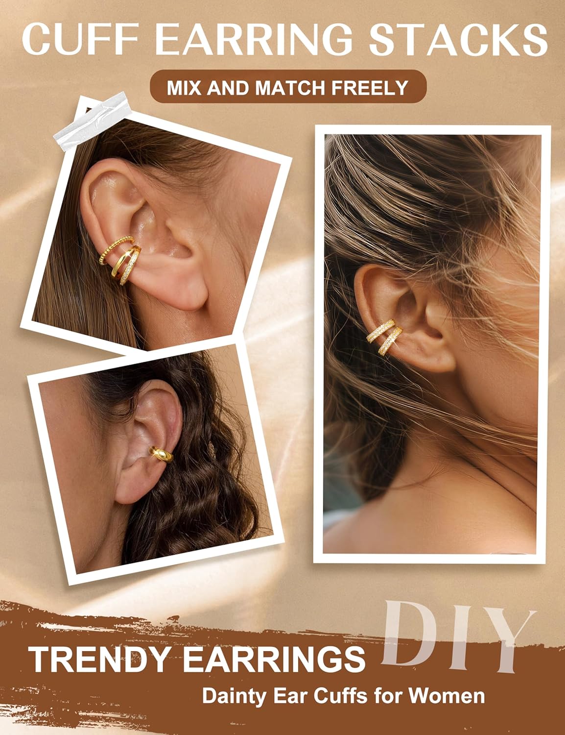 𝟒 𝐏𝐚𝐢𝐫𝐬 Ear Cuffs Non Piercing - 14K Gold Plated Ear Cuff Earrings for Women Trendy Ear Cuff for Non Pierced Ears Clip On Carrtilage Earring Lightweight Adjustable Fake Earrings Set - Image 4