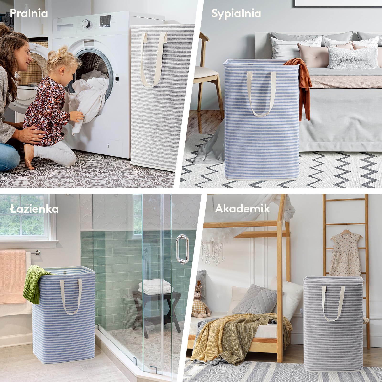 Lifewit Kosz na Pranie z Uchwytem, Duży Składany Wodoodporny Kosze Brudna Ubrania, Laundry Basket do Odzież, Sypialnia, Szary & Niebieski, 80L, 2 Paczki